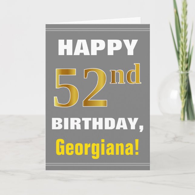 Bold, Grey, Faux Gold 52e anniversaire avec carte  (Devant)