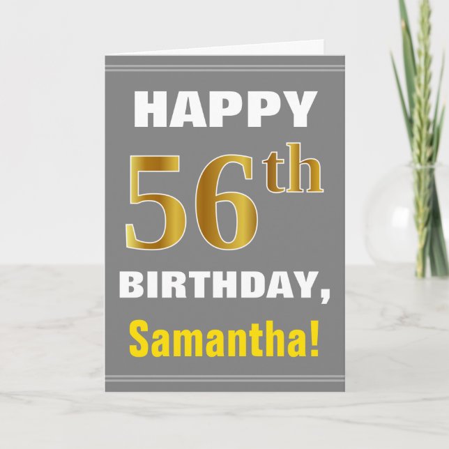 Bold, Grey, Faux Gold 56e anniversaire avec carte  (Devant)