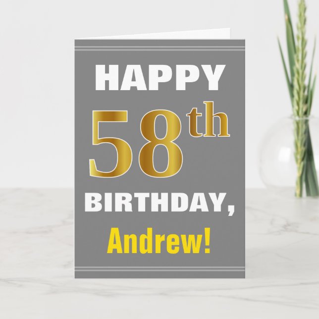 Bold, Grey, Faux Gold 58e anniversaire avec carte  (Devant)