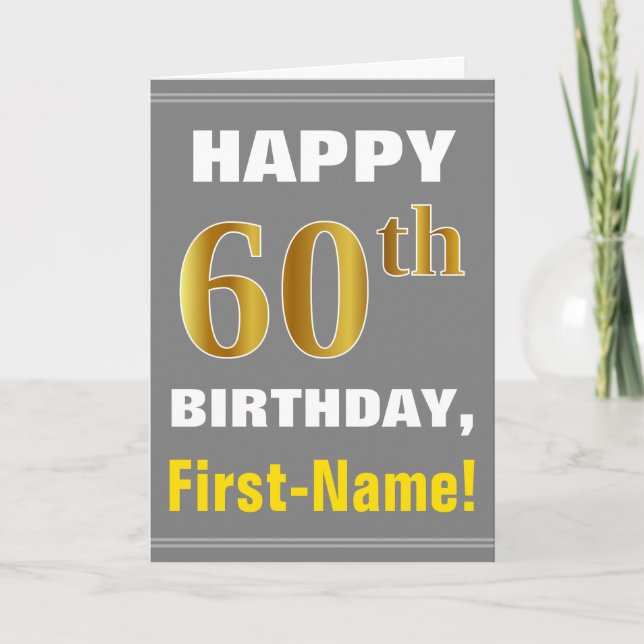 Bold, Grey, Faux Gold 60e anniversaire avec carte  (Devant)