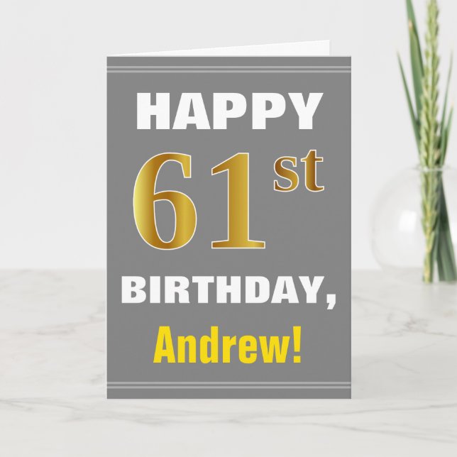 Bold, Grey, Faux Gold 61e anniversaire avec carte  (Devant)