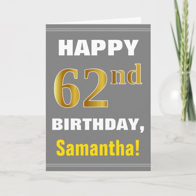 Bold, Grey, Faux Gold 62e anniversaire avec carte  (Devant)