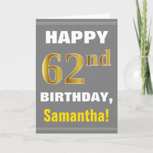 Bold, Grey, Faux Gold 62e anniversaire avec carte 