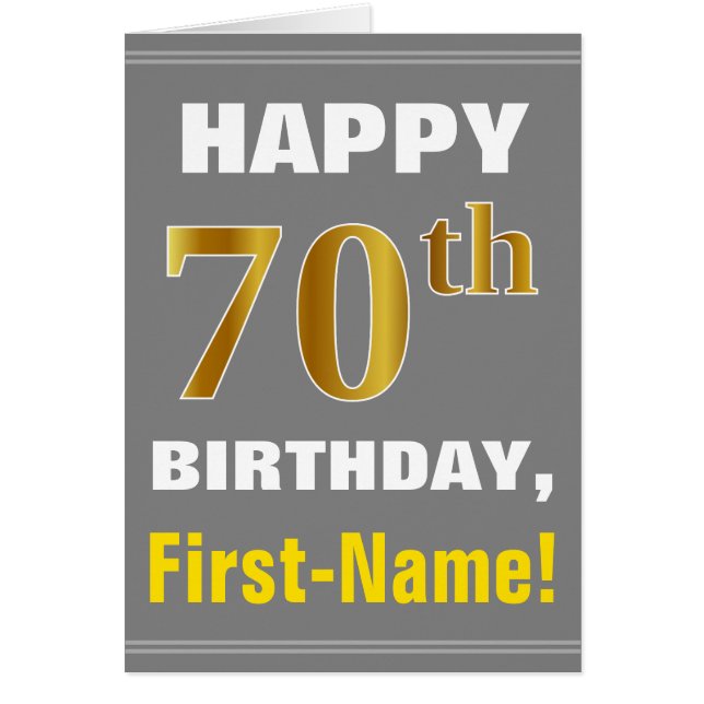 Bold, Grey, Faux Gold 70e anniversaire avec carte  (Devant)