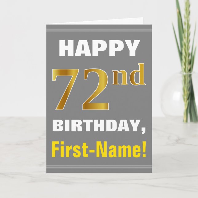 Bold, Grey, Faux Gold 72e anniversaire avec carte  (Devant)