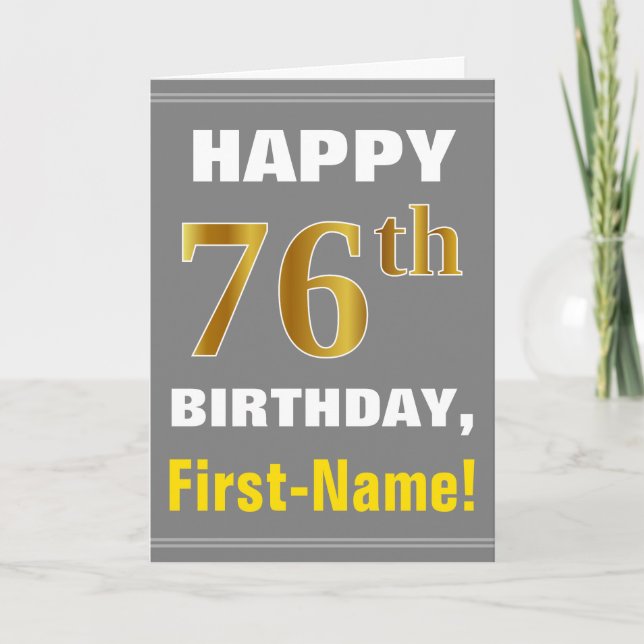 Bold, Grey, Faux Gold 76e anniversaire avec carte  (Devant)