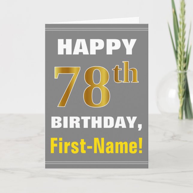 Bold, Grey, Faux Gold 78e anniversaire avec carte  (Devant)