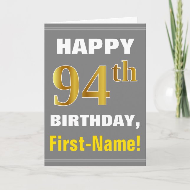 Bold, Grey, Faux Gold 94e anniversaire avec carte  (Devant)