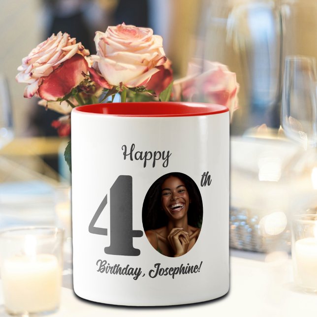 Bold Happy 40th Birthday Photo Zweifarbige Tasse (Von Creator hochgeladen)