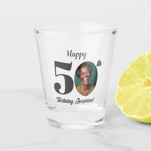 Bold Happy 50th Birthday Photo Schnapsglas (Vorderseite)