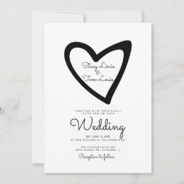 Bold Heart Slanted Gezeichnet Black Wedding Einlad Einladung