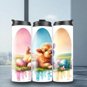 Bold Highland Cow Easter Brushstroke Tumbler Thermosbecher