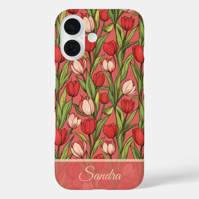 Bold Holiday Gift Tulip Floral Custom iPhone 16 Hülle (Rückseite)