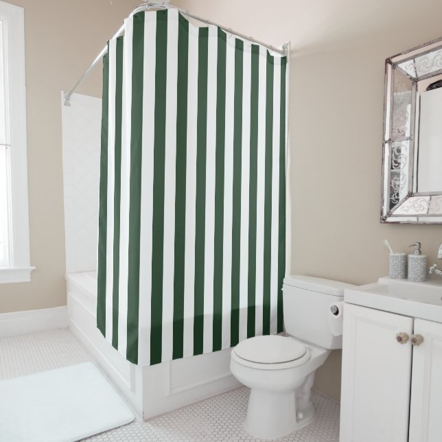 Bold Hunter Green und White Simple Strip Duschvorhang (Beispiel)