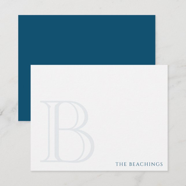 Bold Initial Navy Blue Classic Family Stationery Mitteilungskarte (Vorne/Hinten)