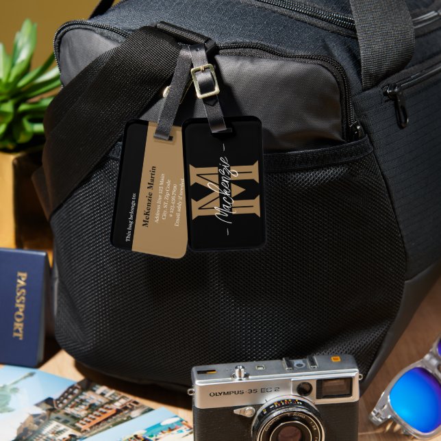 Bold Initial Personalized Name Monogram Gepäckanhänger (Vorderseite & Rückseite)