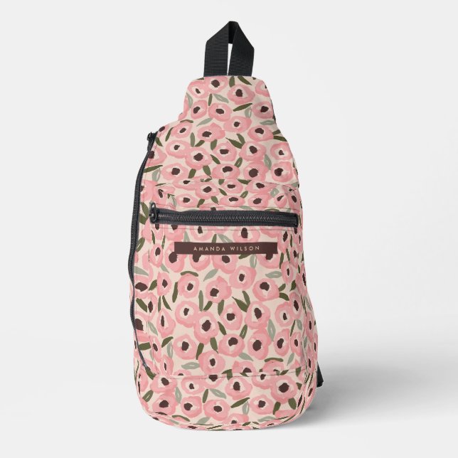 Bold Inky Floral Pattern | Hand-Drawn Botanical Crossbody Bag (Vorderseite)