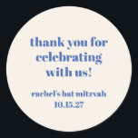 Bold Ivory Blue Custom Niedlich Bat Mitzvah Vielen Runder Aufkleber<br><div class="desc">Bold Typografie Ivory Blue Custom Niedlich Bat Mitzvah Danke klassische Rundaufkleber</div>