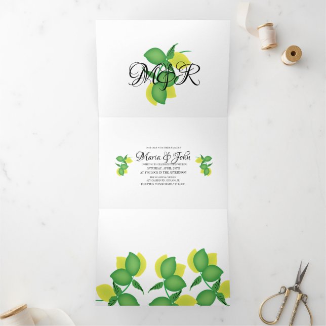 Bold Lemon Limoncillo Wedding Dreifach Gefaltete Einladung (Innenseite)