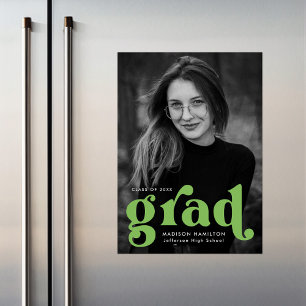 Bold Lime Green Typografy Foto Abschluss Magneteinladung