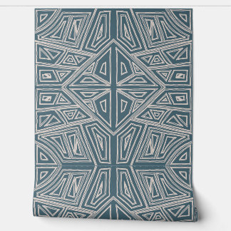 Bold Lines - Symmetrical Tile - Teal and Beige Tapete