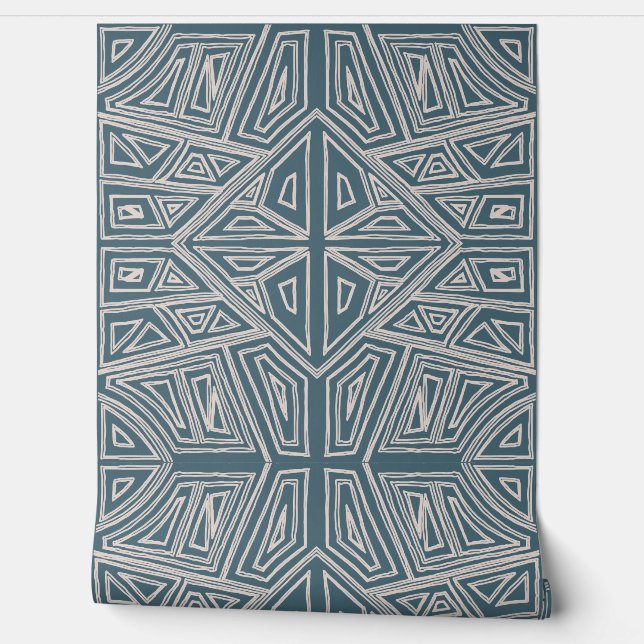 Bold Lines - Symmetrical Tile - Teal and Beige  Tapete (Abrollen)