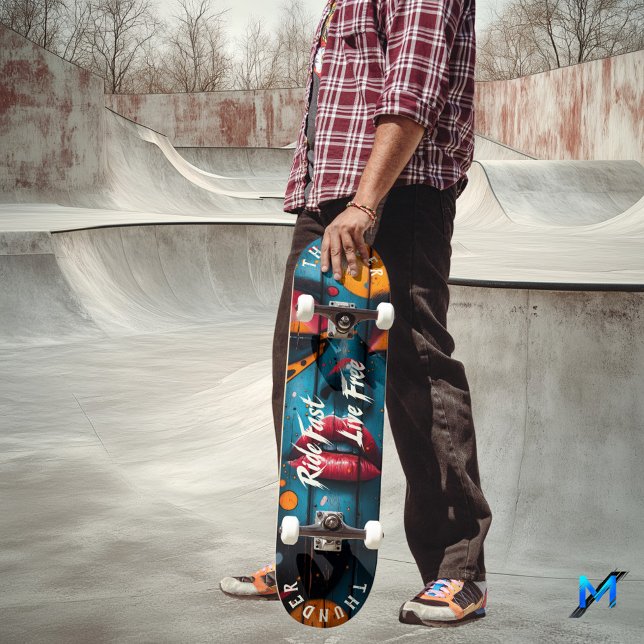 Bold Lips Pop Art - Riesenspass, Live Free Motto Skateboard (Von Creator hochgeladen)