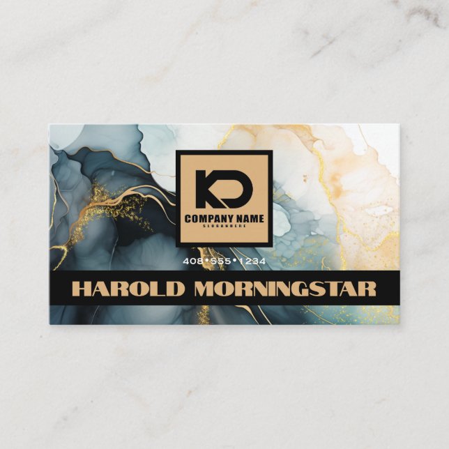 BOLD-Logo Dunkelblau-Gold-Fluid-Tinte QR Visitenkarte (Vorderseite)