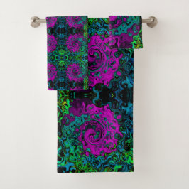 Bold Magenta Abstrakt Groovy Liquid Art Swirl Badhandtuch Set