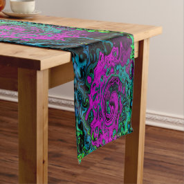 Bold Magenta Abstrakt Groovy Liquid Art Swirl Kurzer Tischläufer