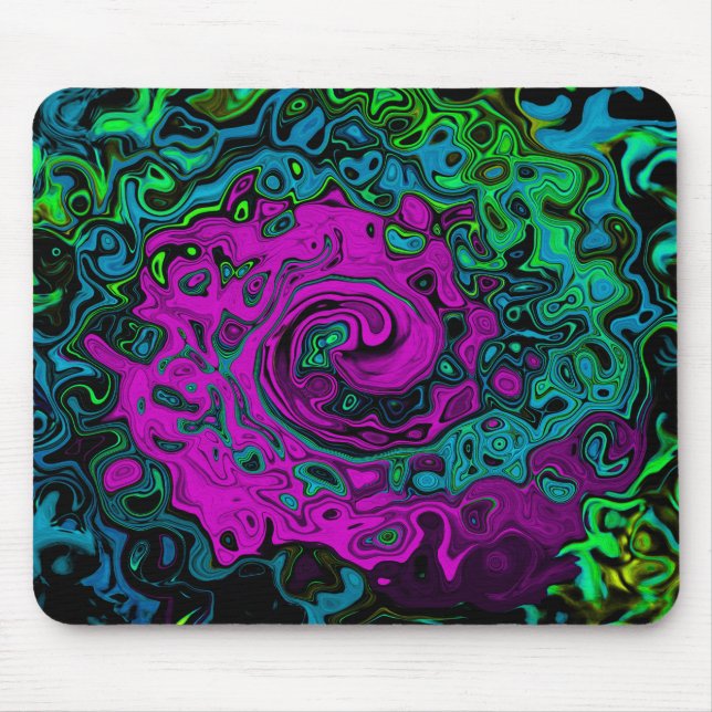 Bold Magenta Abstrakt Groovy Liquid Art Swirl Mousepad (Vorne)