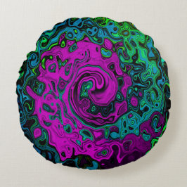 Bold Magenta Abstrakt Groovy Liquid Art Swirl Rundes Kissen