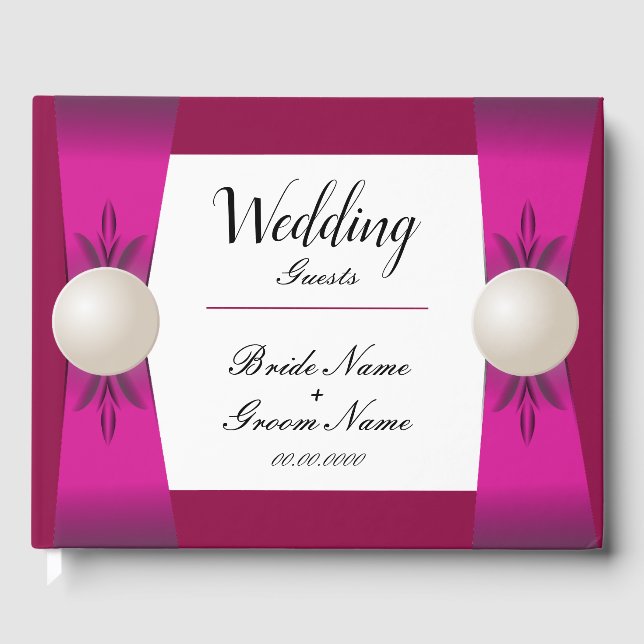 Bold Magenta & Wine Pearl Ribbon Wedding Gästebuch (Vorderseite)