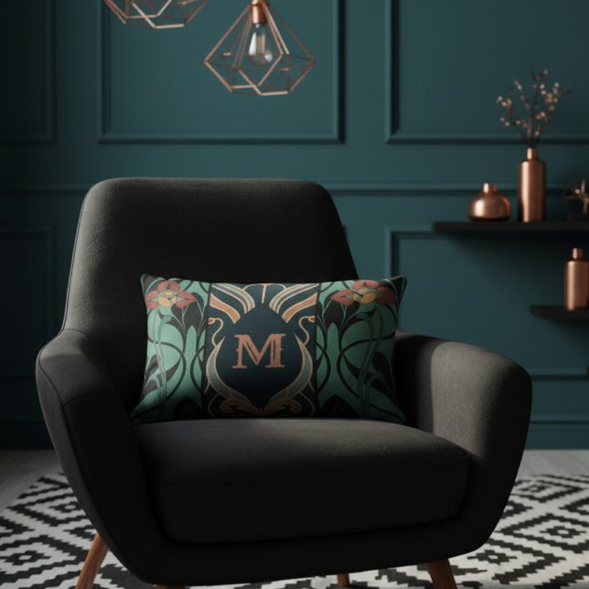 Bold Maximalist Art Nouveau Monogram Dekokissen (Von Creator hochgeladen)