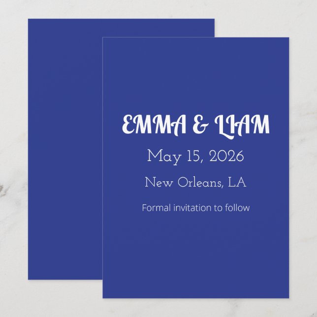 Bold Minimal Wedding Einladung in Deep Blue (Vorne/Hinten)
