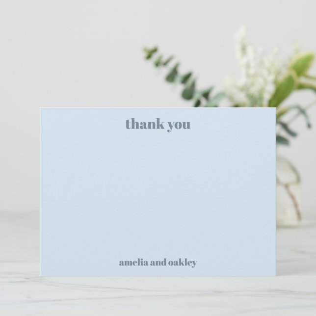 Bold Minimalist Soft Blue Retro Custom Wedding Dankeskarte (Stehend Vorderseite)