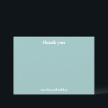 Bold Minimalistisch Aqua Blue Retro Custom Wedding Dankeskarte<br><div class="desc">Mit dieser eleganten Dankeschön-Karte bedanken Sie sich stilvoll. Die Karte mit einem weichen aqua-blauen Hintergrund und minimalistischer weißer Typografie ist ideal, um Ihren Gästen herzlich zu danken. Das schlichte und dennoch raffinierte Design ermöglicht eine personalisierte Botschaft im Inneren und macht sie zu einem zeitlosen Sake. Eine perfekte Ergänzung zu einer...</div>