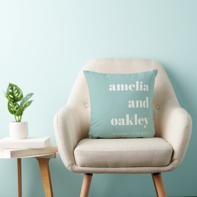Bold Minimalistisch Aqua Blue Retro Custom Wedding Kissen (Stuhl )