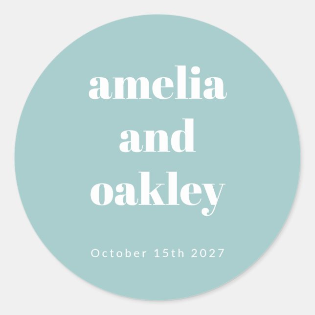 Bold Minimalistisch Boho Aqua Blue Custom Wedding Runder Aufkleber (Vorderseite)
