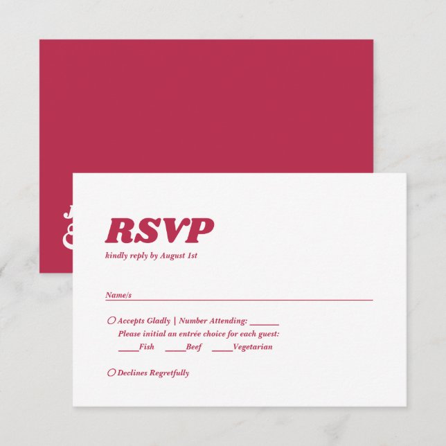Bold Minimalistisch Chic Retro Viva Magenta Weddin RSVP Karte (Vorne/Hinten)