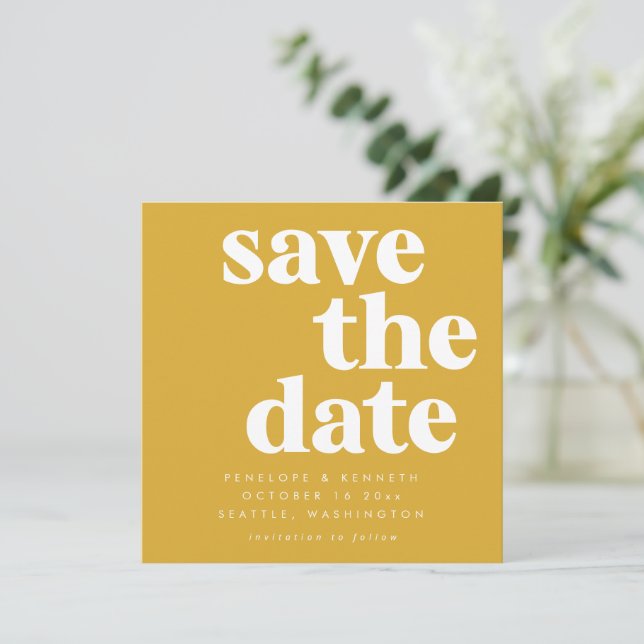 Bold Minimalistisch Square Mustard Yellow Basic Save The Date (Stehend Vorderseite)