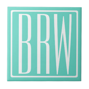 Bold Modern 3 White On Aqua Fliese