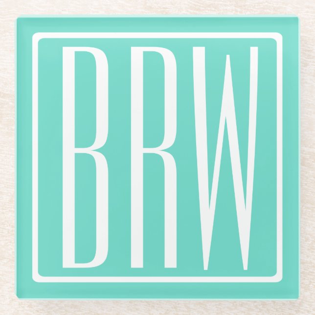Bold Modern 3 White On Aqua Glasuntersetzer (Vorderseite)