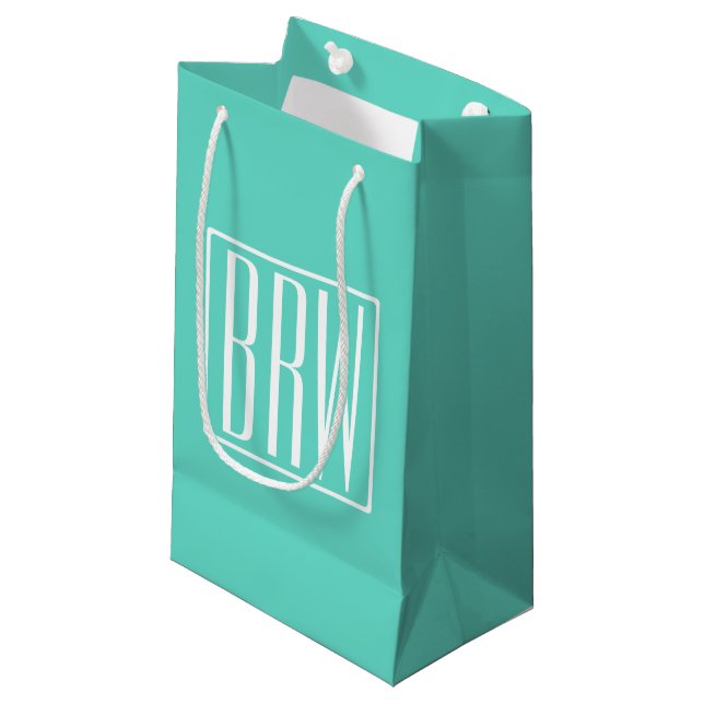 Bold Modern 3 White On Aqua Kleine Geschenktüte (Vorderseite Schrägansicht)