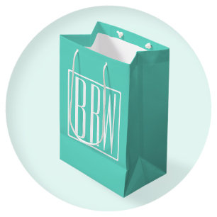 Bold Modern 3 White On Aqua Mittlere Geschenktüte