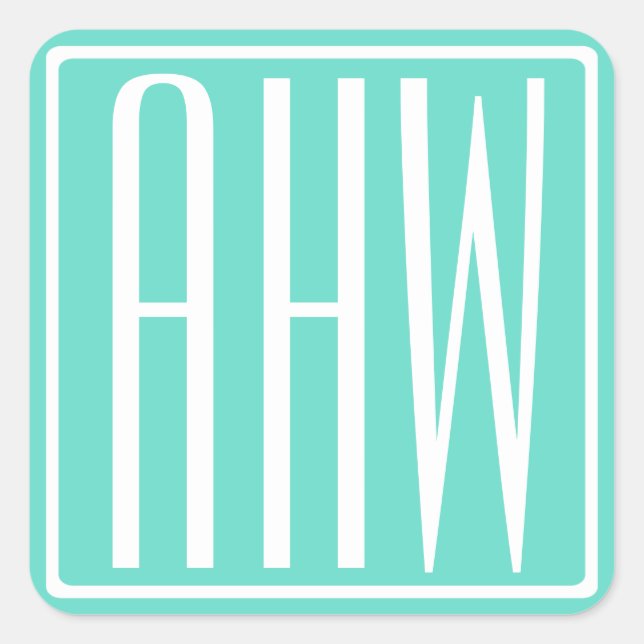 Bold Modern 3 White On Aqua Quadratischer Aufkleber (Vorderseite)