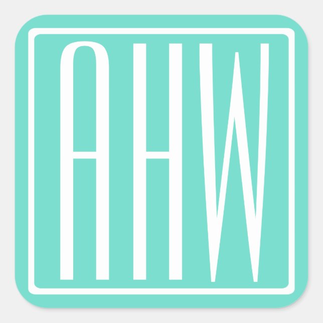 Bold Modern 3 White On Aqua Quadratischer Aufkleber (Vorderseite)