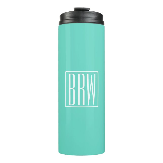Bold Modern 3 White On Aqua Thermosbecher (Vorderseite)