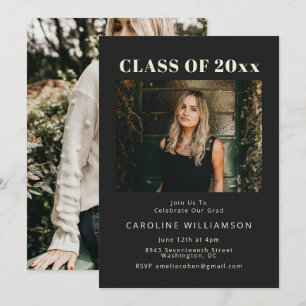 Bold Modern Black Two Foto Graduation Party Invi Einladung