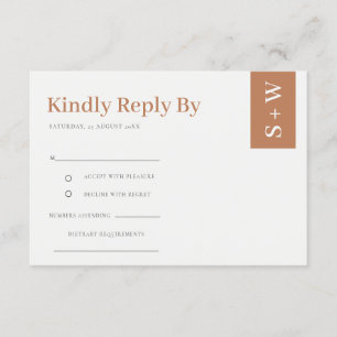Bold Modern Burnt Orange Rust Tan Wedding RSVP Begleitkarte